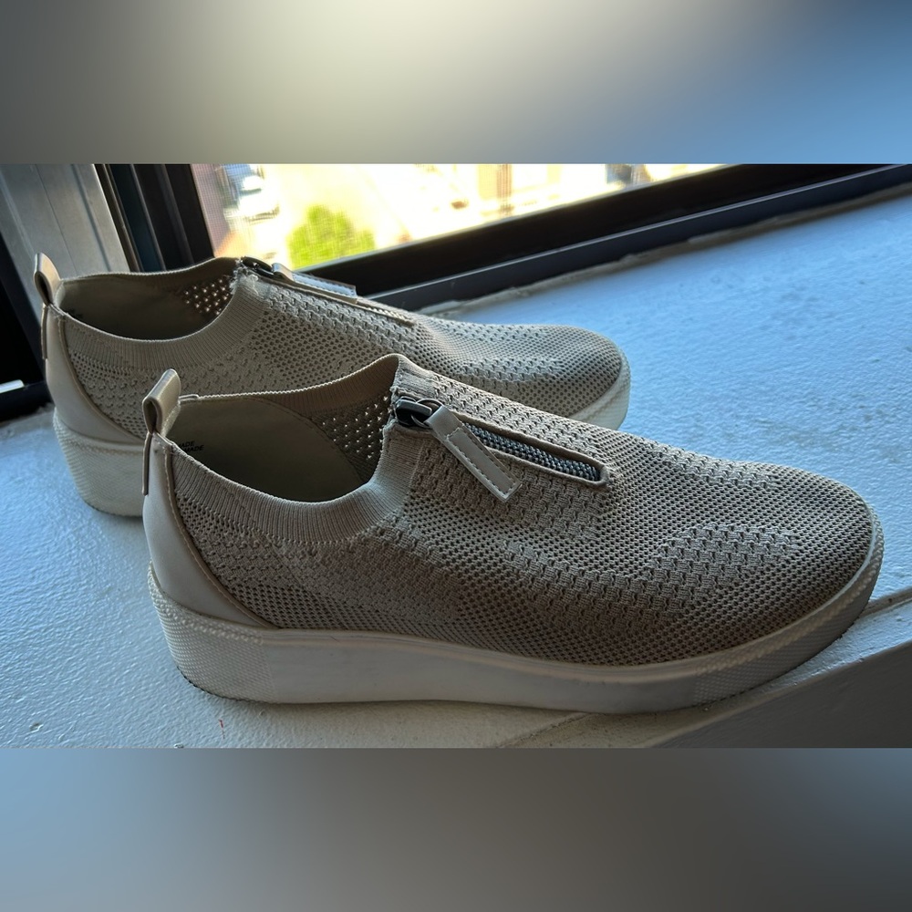 White Mountain Beige Knit Slip-On Sneakers with Side Zipper